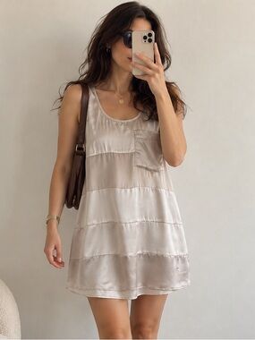 Guess by Marciano Silk Tiered Slip Dress in Champagne Beige